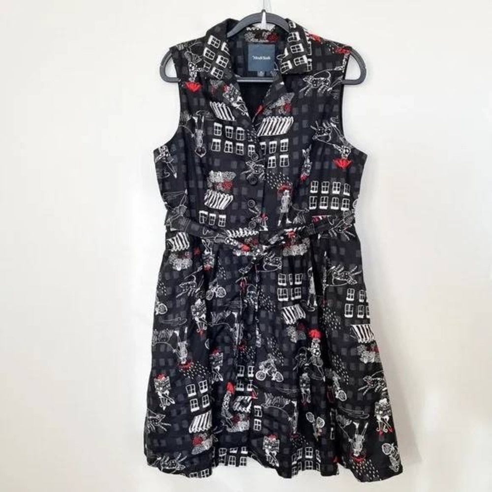 ModCloth Community Brunch‎ Belted Sleeveless Shirt Dress XL Black - Picture 2 of 13
